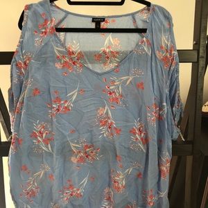{torrid} Cold Shoulder Blue & Orange Floral Blouse